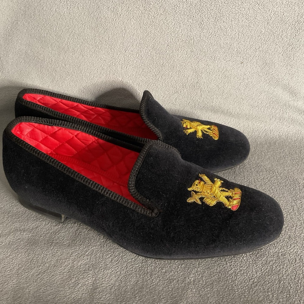 Aspinal Of London Handmade‎ Black Velvet Shoes Men's Size 8 Rampant Lion England